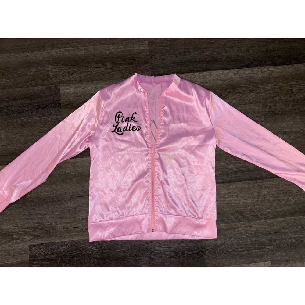 Grease Pink Ladies Costume Jacket Satin Pink Womens Size Medium Zip Up Bomber - Picture 3 of 7